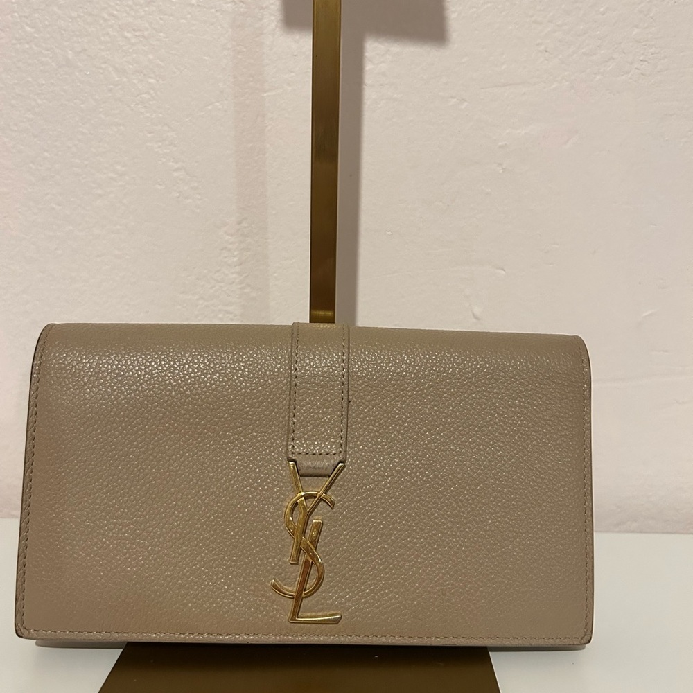 Yves Saint Laurent Beige Leather Wallet with Gold Logo
